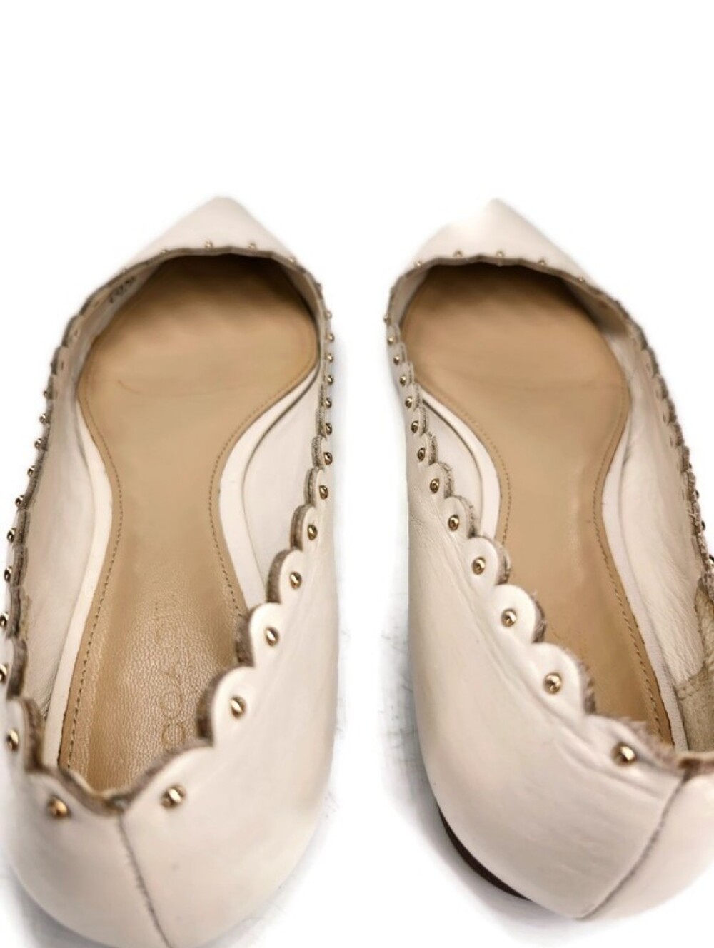Coach Jill Cream Ivory Leather Scalloped Studded Point-Toe Slip-On Ballet Flats - Picture 7 of 11